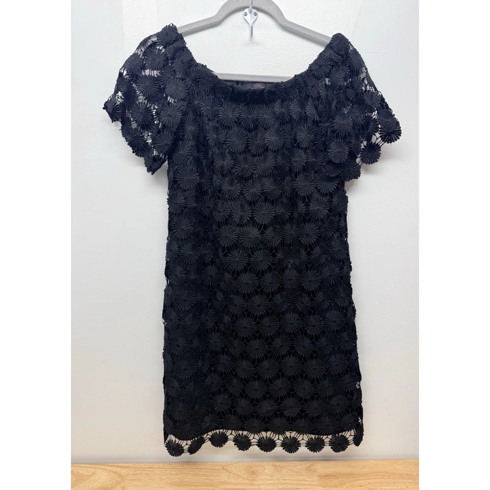 Trina Turk Black Floral Overlay Lace Mini Dress Women's Large Cocktail #50 - Picture 2 of 10
